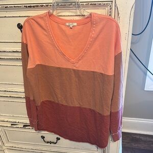 Z Supply Women's Long Sleeve Colorblock Top - Pink, Tan, Brown